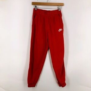 Nike Kids Red Sportswear Fleece Jogger Sweatpants Embroidered Logo Size L